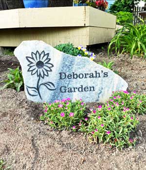 Engraved Stone with flower and Deborah's Garden