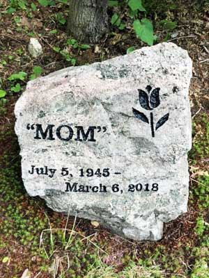Memorial Stone for Mom, engraved with a flower